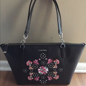Calvin Klein Reese Collection  Black Leather Tote